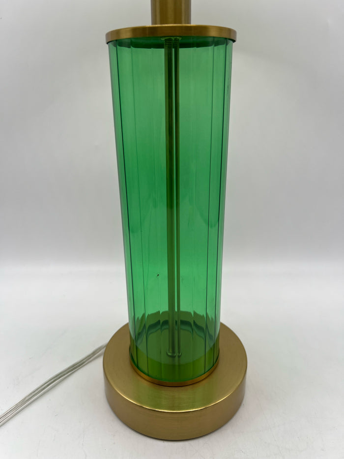 LAMP RIBBED GREEN GLASS WITH GOLD BASE