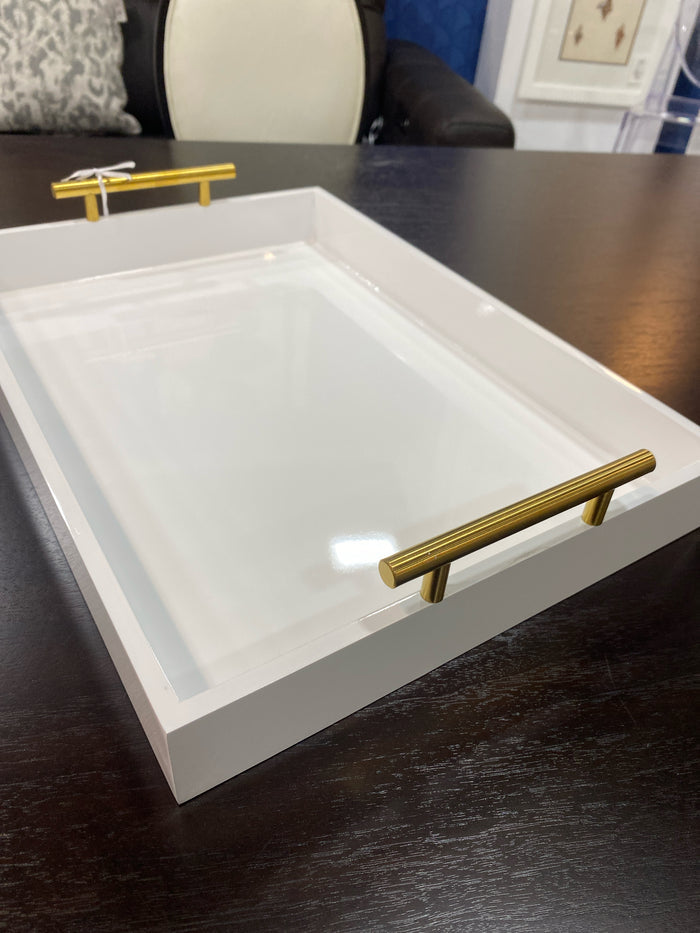 LARGE WHITE TRAY WITH GOLD HANDLE