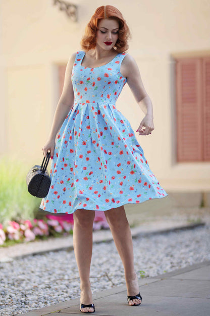 Amanda Light Blue Poppy Swing Dress