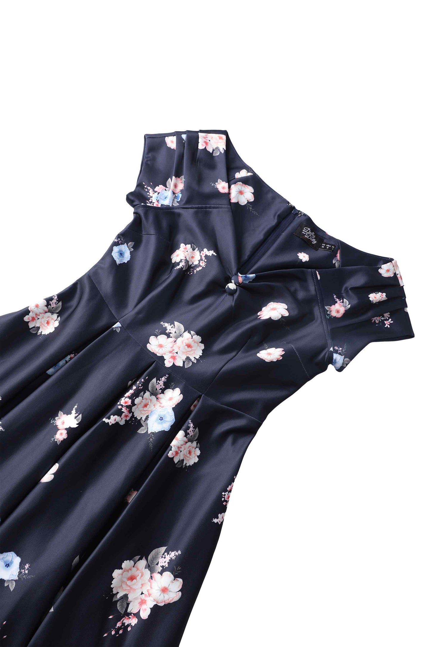 Lily Navy Blue Falling Rose Off Shoulder Dress
