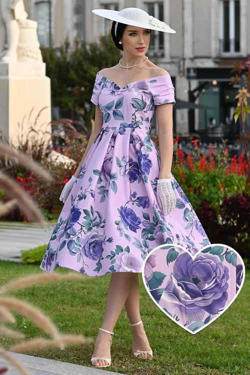 Lily Purple Rose Off Shoulder Midi Dress