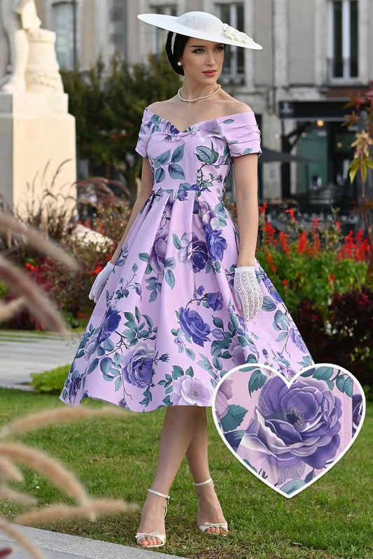 Lily Purple Rose Off Shoulder Midi Dress