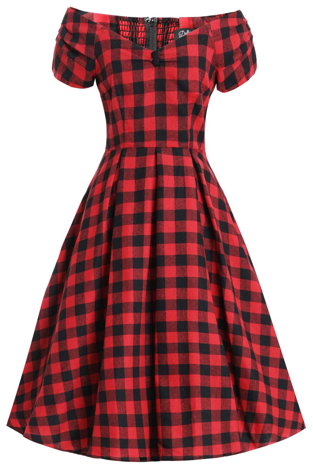 Lily Red Check Off Shoulder Dress