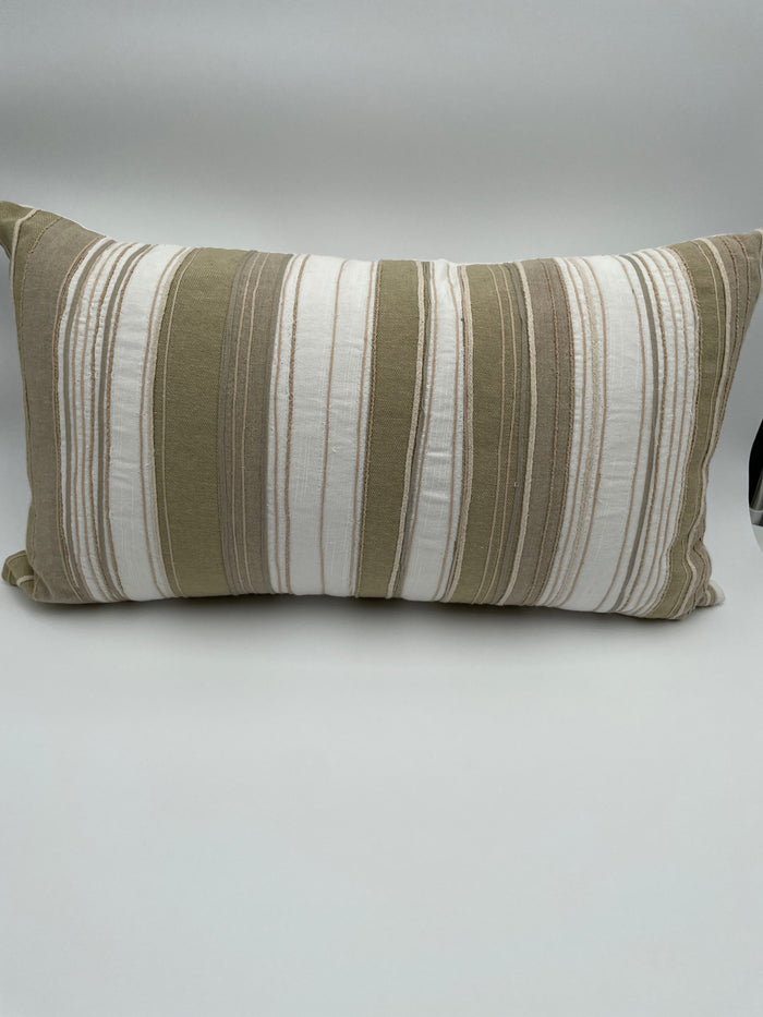 LUNBAR PILLOW TEXTURED  OLIVE AND TAN FABRIC