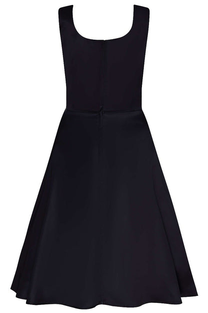Gorgeous Amanda 50s Inspired Black Swing Dress with Red-Blue Flowers