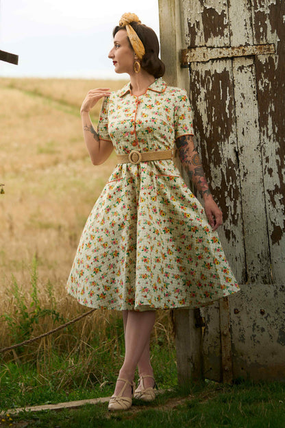 Mabel Retro Floral Midi Shirt Dress