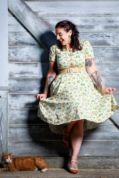 Mabel Retro Floral Midi Shirt Dress