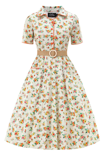 Mabel Retro Floral Midi Shirt Dress