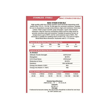 MAC STAIN 316-17 Stainless Steel Electrodes