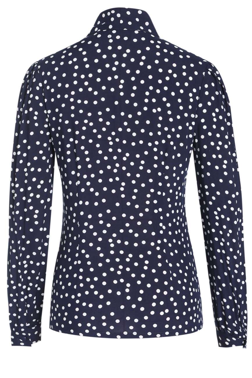 Margaret Polka Dot Long Sleeved Blouse In Dark Blue