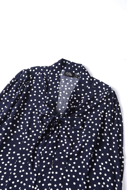 Margaret Polka Dot Long Sleeved Blouse In Dark Blue
