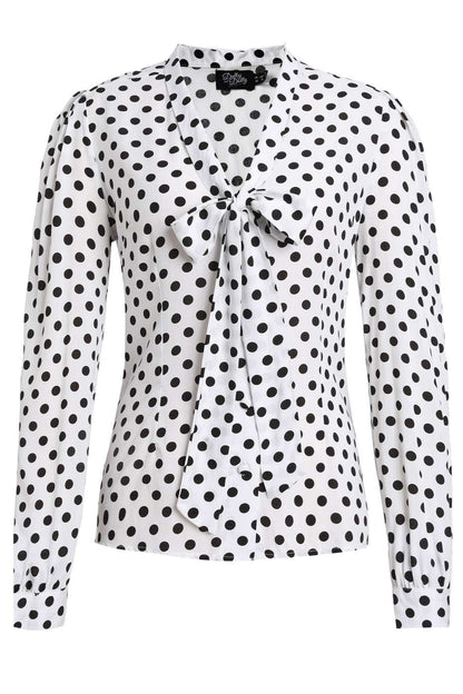 Margaret Polka Dot Long Sleeved Blouse In White