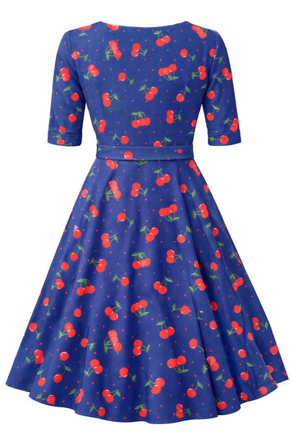 Matilda Navy Blue Cherry Wrap Dress