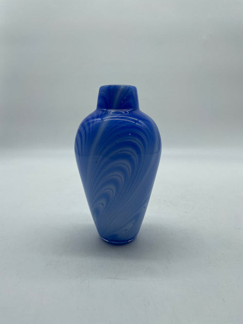 MURANO BLUE AND WHITE SWIRL GLASS VASE