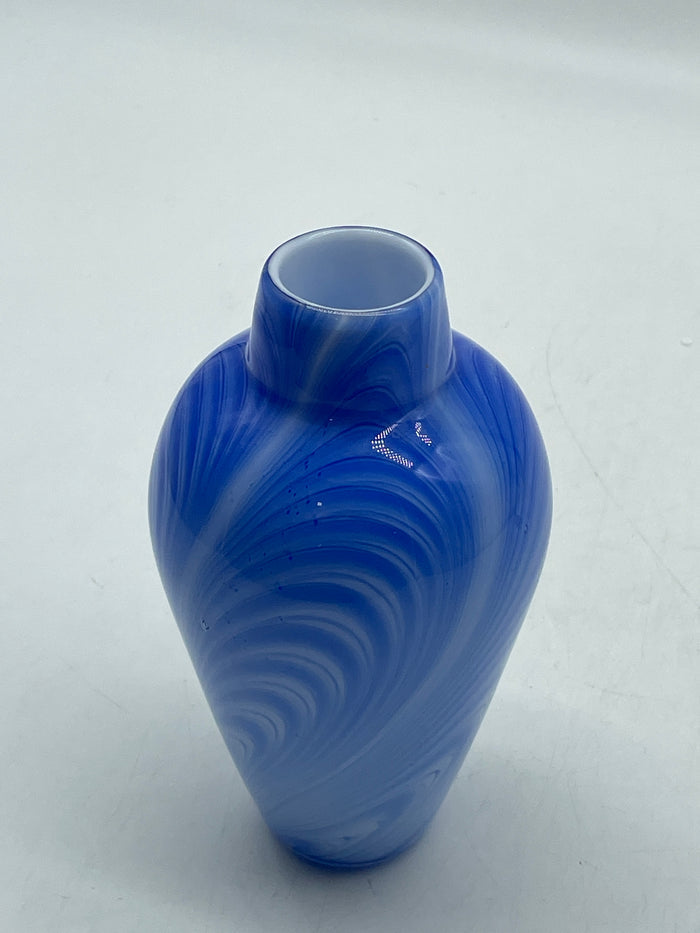 MURANO BLUE AND WHITE SWIRL GLASS VASE