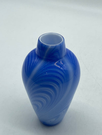 MURANO BLUE AND WHITE SWIRL GLASS VASE