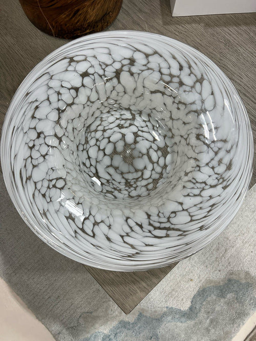 MURANO STYLED GLASS DECOR BOWL WHITE SPECKLE DESIGN
