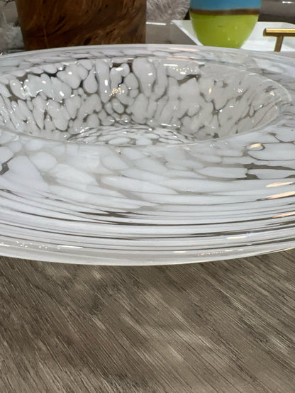 MURANO STYLED GLASS DECOR BOWL WHITE SPECKLE DESIGN