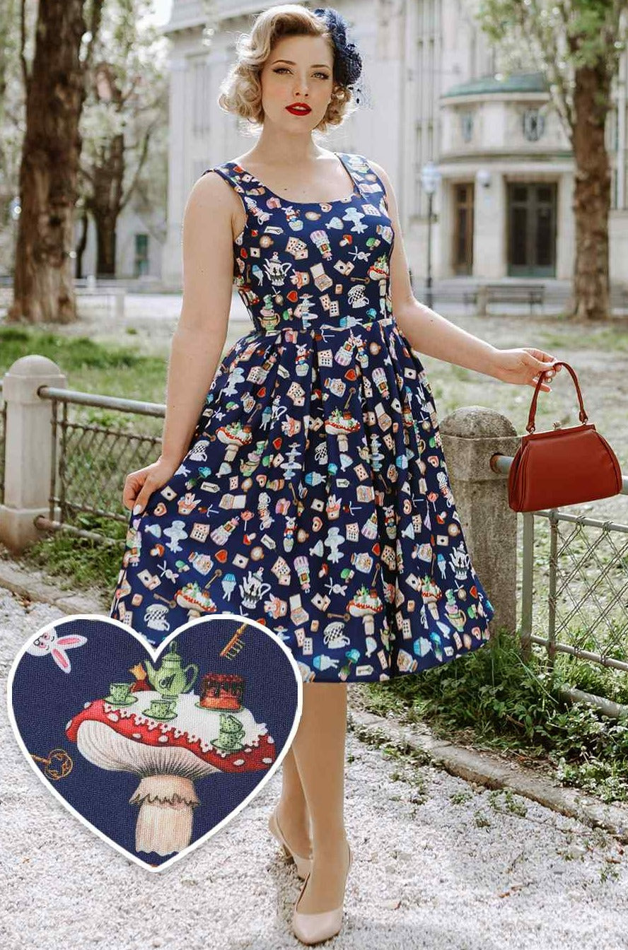 Amanda Navy Blue Wonderland Swing Dress