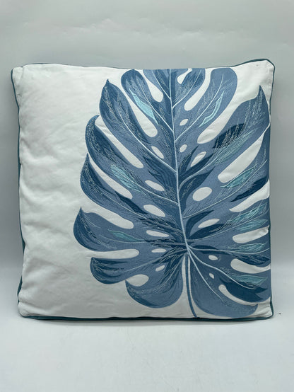OUTDOOR DECORATIVE PILLOW SUN RESISTANT BLUE MONSTERA