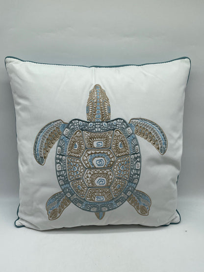 OUTDOOR DECORATIVE PILLOW SUN RESISTANT SEA GLASS TRIBAL TURTLE