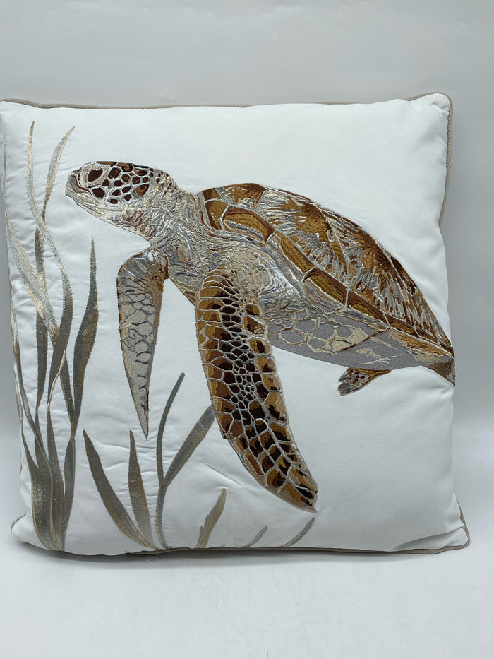 OUTDOOR DECORATIVE PILLOW SUN RESISTANT SEA TURTLE NEUTRALS