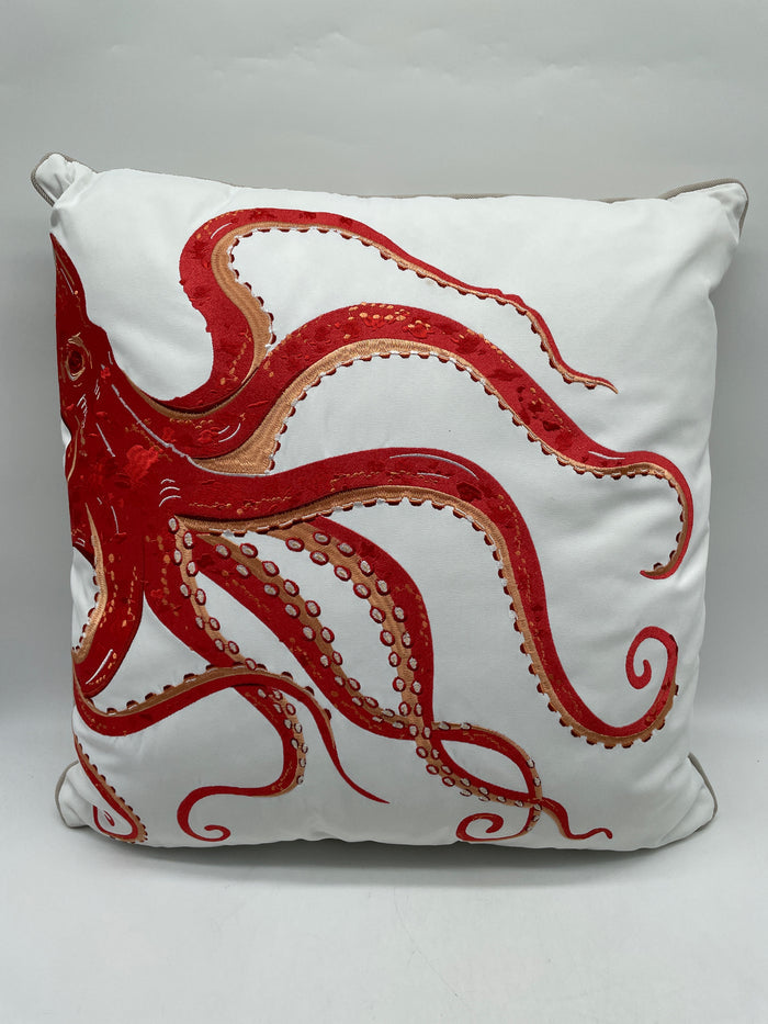 OUTDOOR DECORATIVE PILLOW SUN RESISTANT TROPICAL PUNCH CORAL OCTOPUS