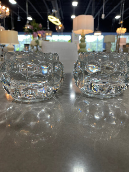 PAIR OF GLASS RASPBERRY CANDLE HOLDERS