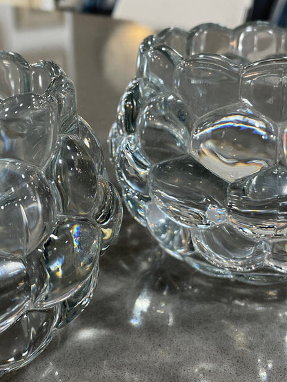 PAIR OF GLASS RASPBERRY CANDLE HOLDERS