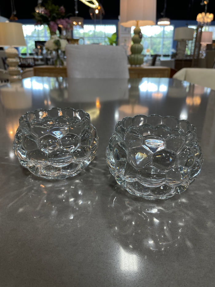 PAIR OF GLASS RASPBERRY CANDLE HOLDERS