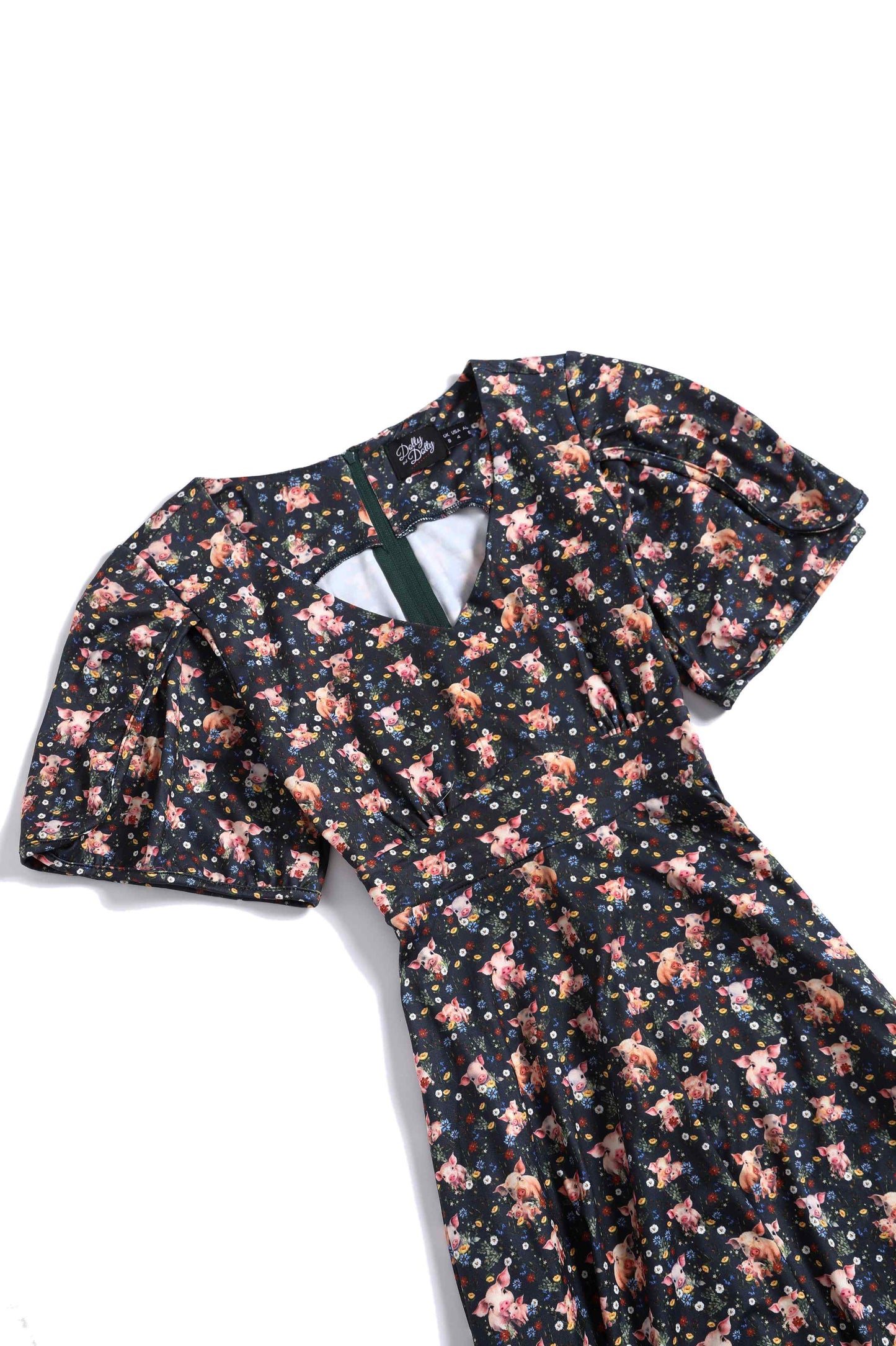 Janice Pig Print Petal Sleeved Tea Dress
