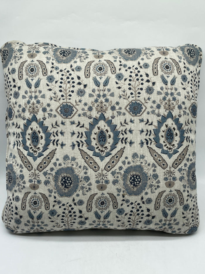 PILLOW BLUE AND TAUPE FLORAL AND PAISLEY