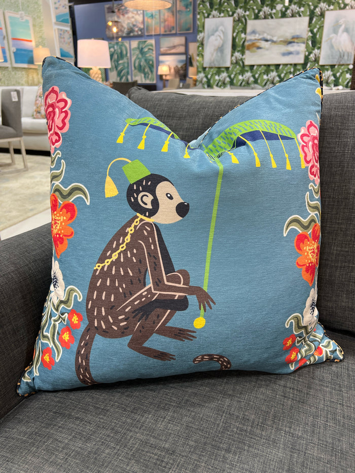 PILLOW MAHARAJA MONKEY BLUE  RIGHT LOOKING DOWN FILLED