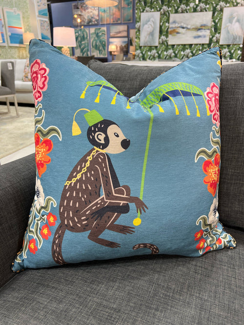 PILLOW MAHARAJA MONKEY BLUE  RIGHT LOOKING DOWN FILLED