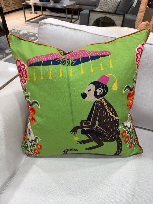 PILLOW MAHARAJA MONKEY LOOKING LEFT WITH GREEN BACKGROUND