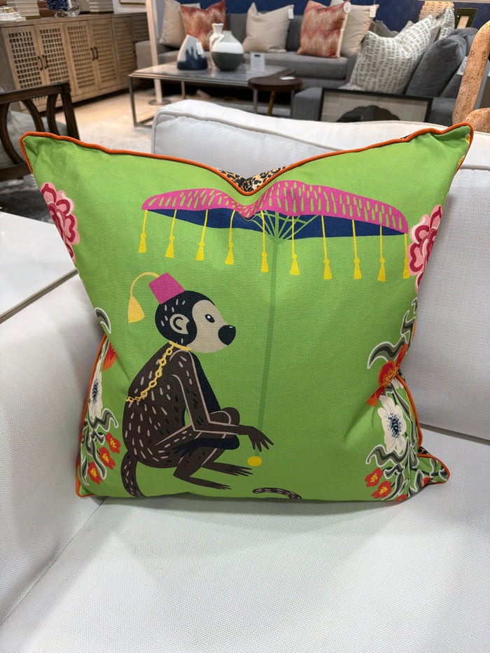 PILLOW MAHARAJA MONKEY LOOKING RIGHT WITH GREEN BACKGROUND