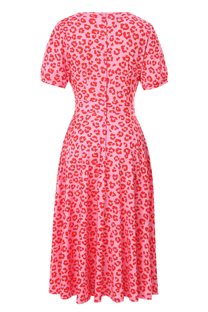 Julia Pink Cheetah Print Midi Dress