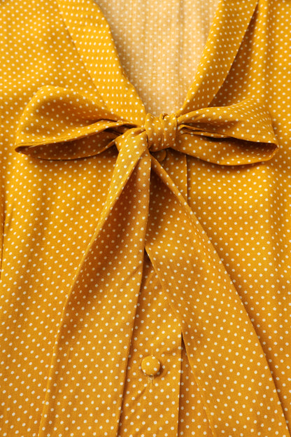 Margaret Polka Dot Long Sleeved Blouse In Yellow