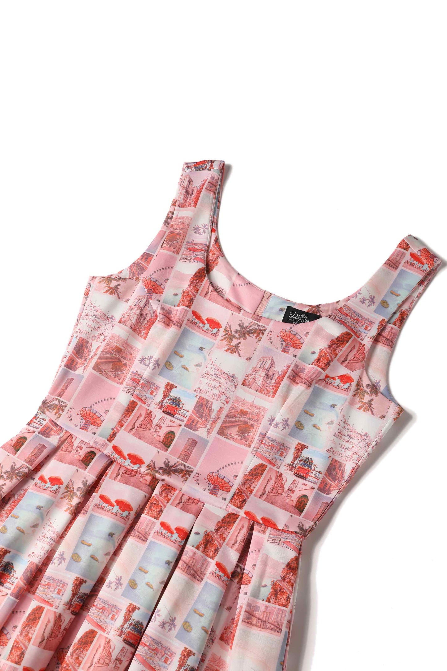 Amanda Postcard Print Swing Dress