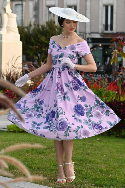 Lily Purple Rose Off Shoulder Midi Dress