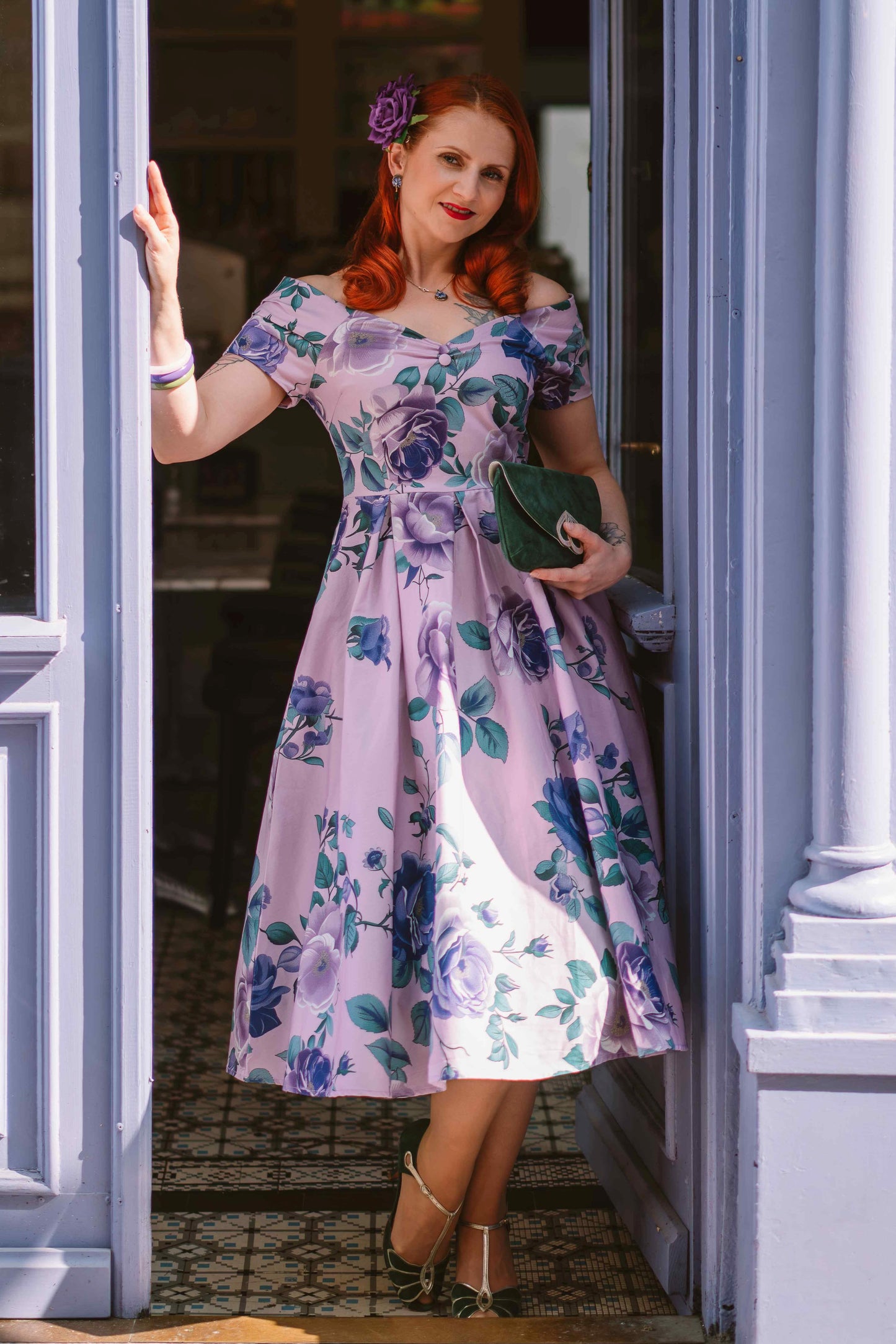 Lily Purple Rose Off Shoulder Midi Dress