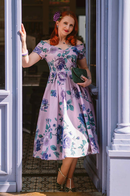 Lily Purple Rose Off Shoulder Midi Dress