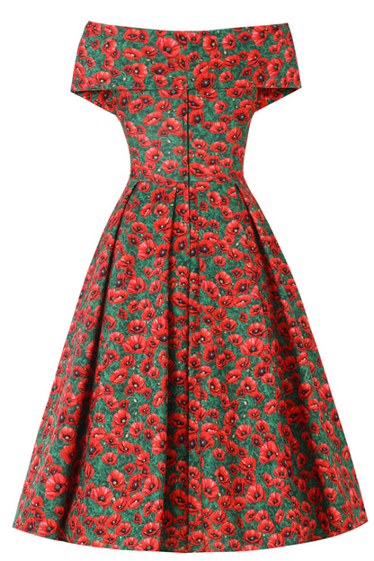 Beverly Red Poppy Garden Off Shoulder Dress