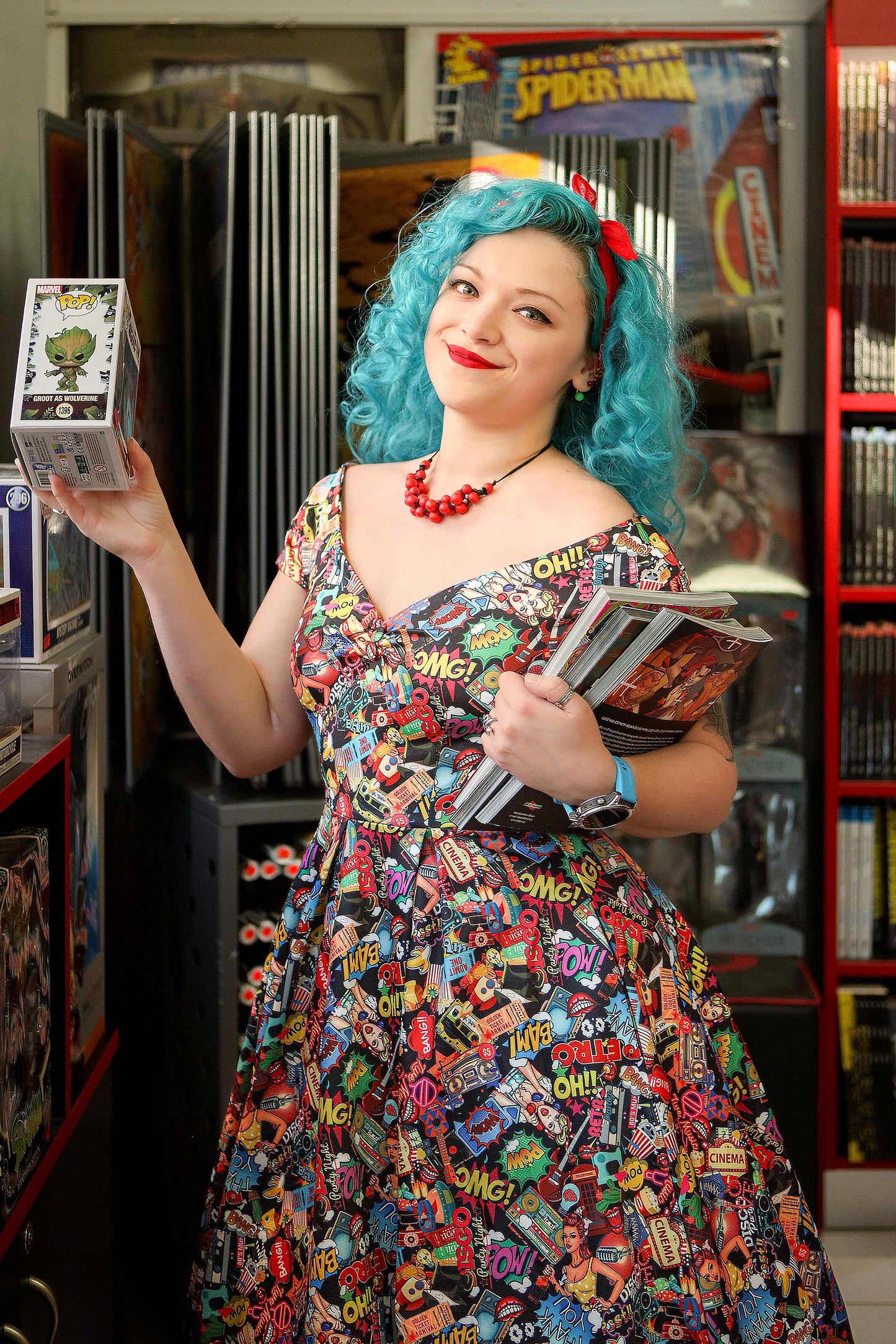 Lily Retro Off Shoulder Pop Art Circle Dress