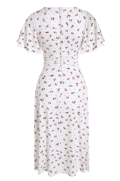 Donna Cherry White Crossover Bust Dress