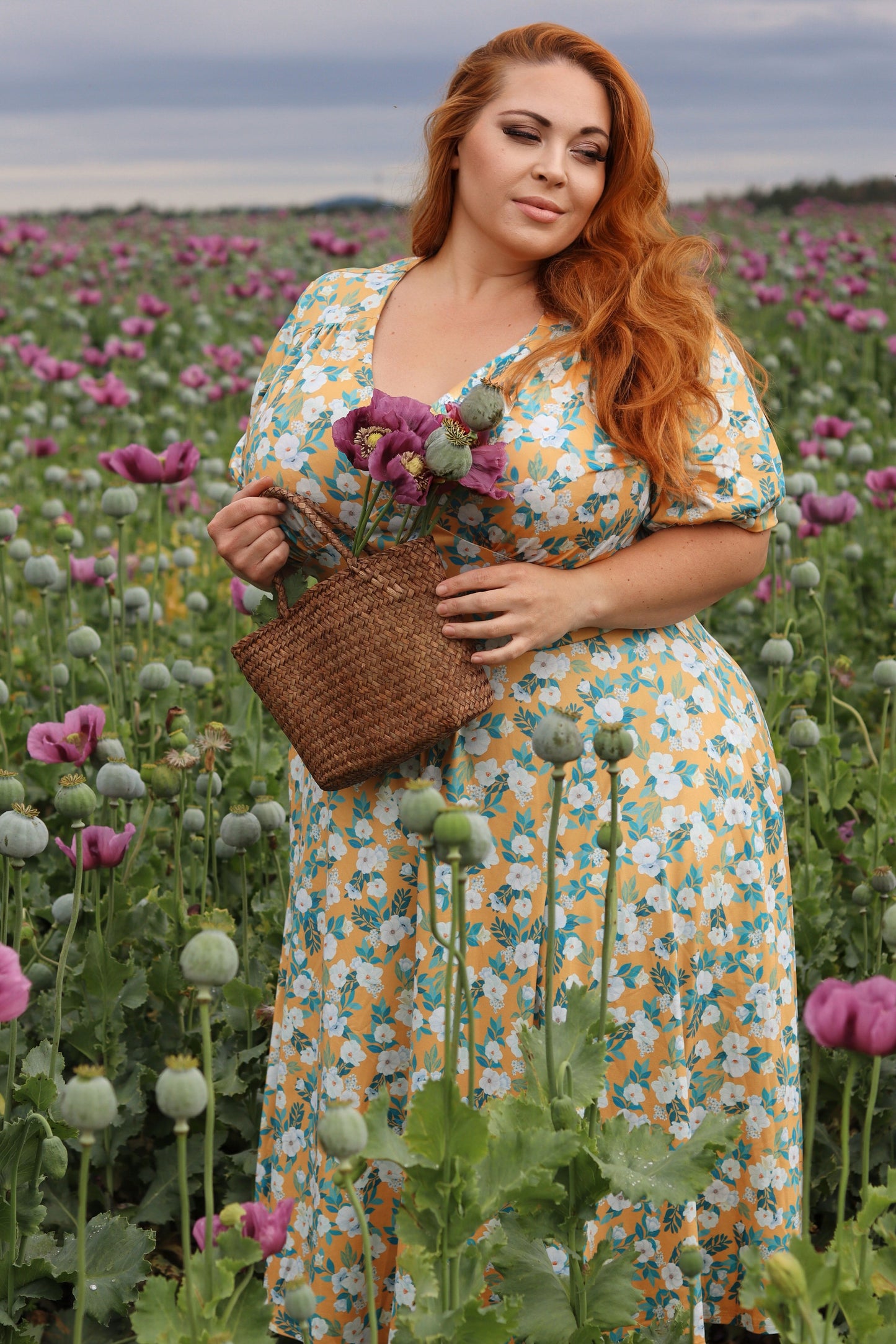Julia Rosaceae Floral Midi Dress In Yellow