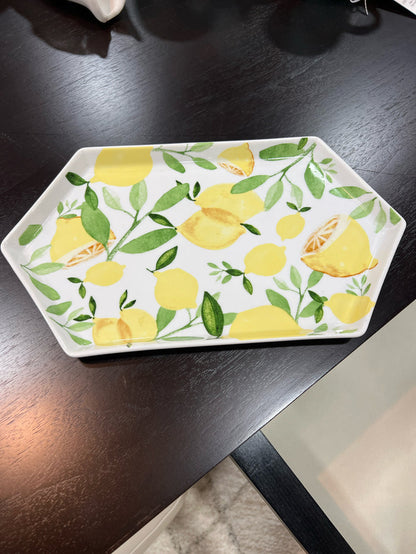 ROXANNA SERVING TRAY "ZESTY LIFE" HEXAGON LEMON DESIGN