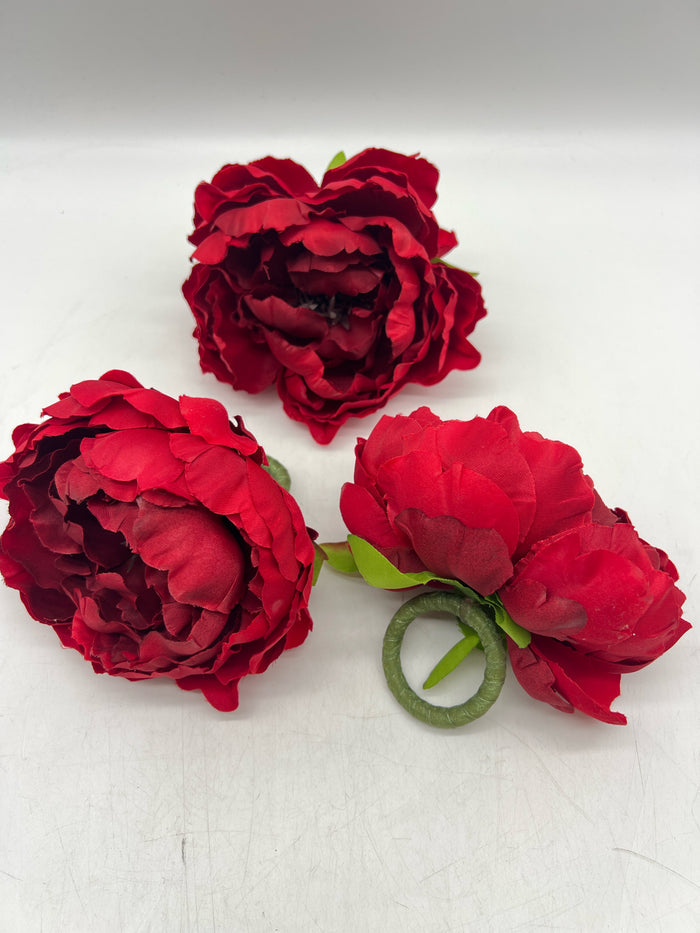 SET OF 3 NAPKIN HOLDERS RED FLOWER DETAIL