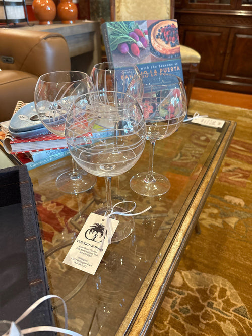 SET OF 4 ETCHED  WINE GLASSES