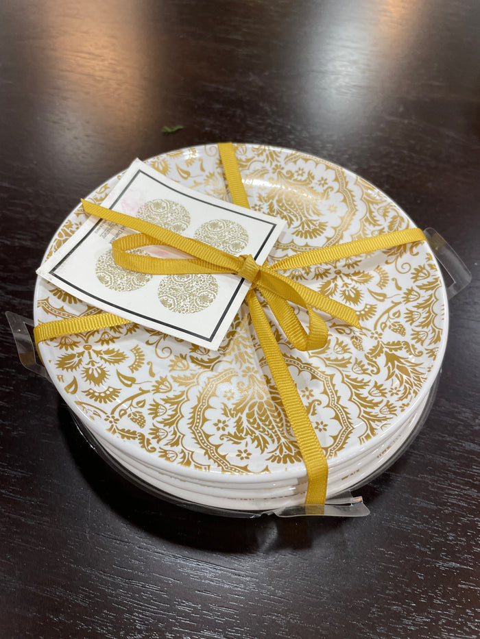 SET OF 4 SIGNATURE HOME DESERT PLATES GOLD ORNATE DESIGN